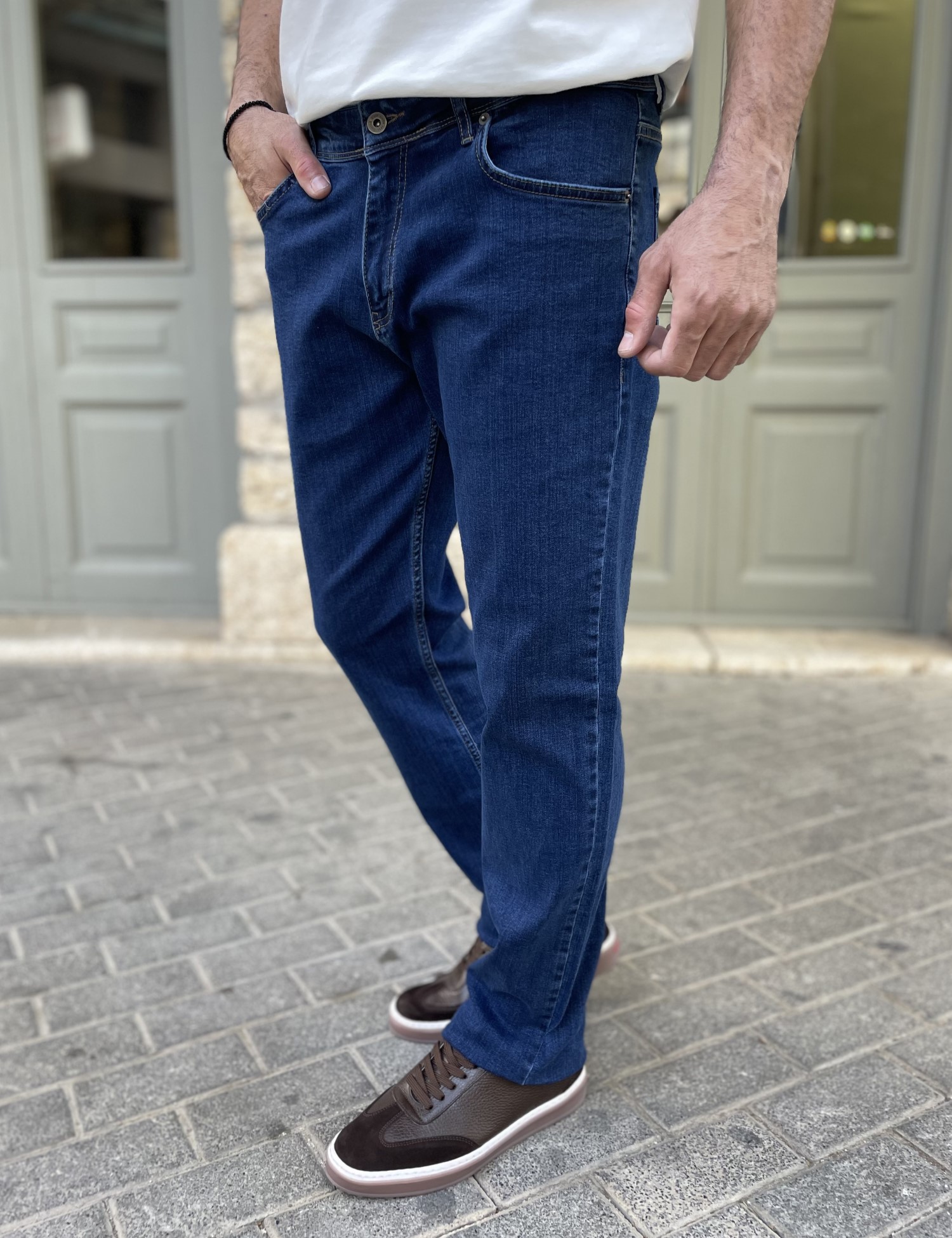 Ανδρικό μπλε πλυμένο τζιν ελαστικό σε ίσια γραμμή με φερμουάρ Plus Size LC17504 φωτογραφία